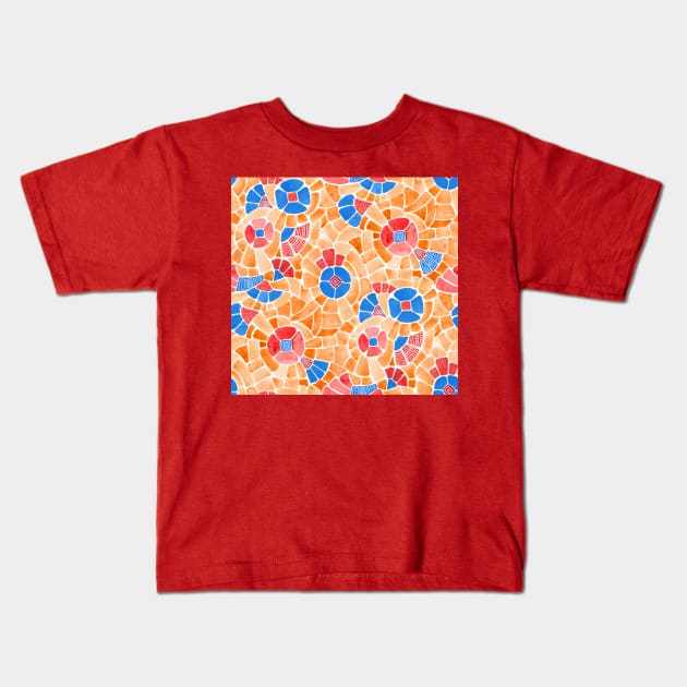 Blue Mosaic Flowers Kids T-Shirt by Carolina Díaz